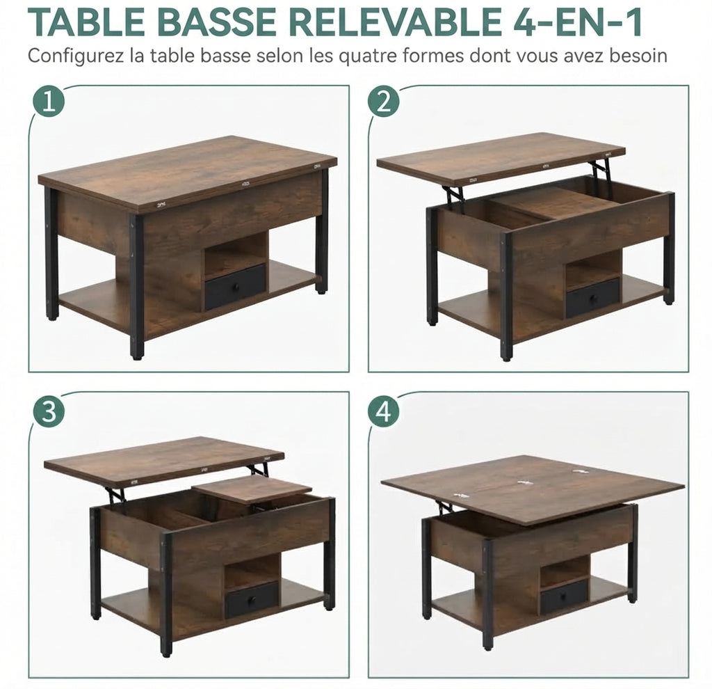 Table basse relevable rustique