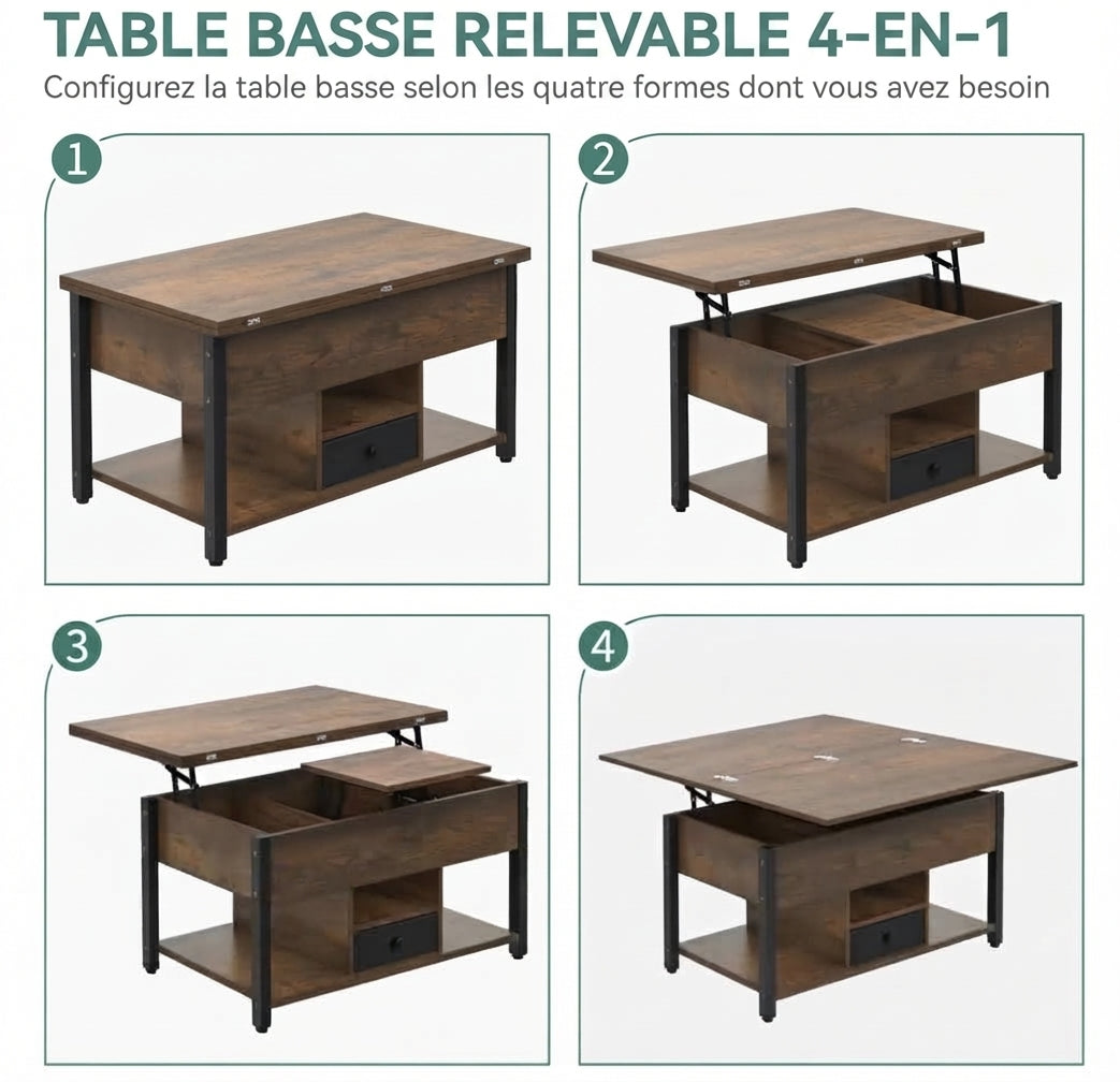 Table basse relevable rustique