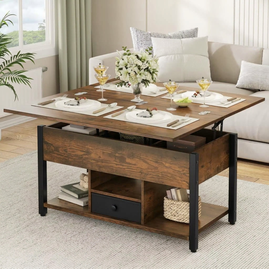 Table basse relevable rustique