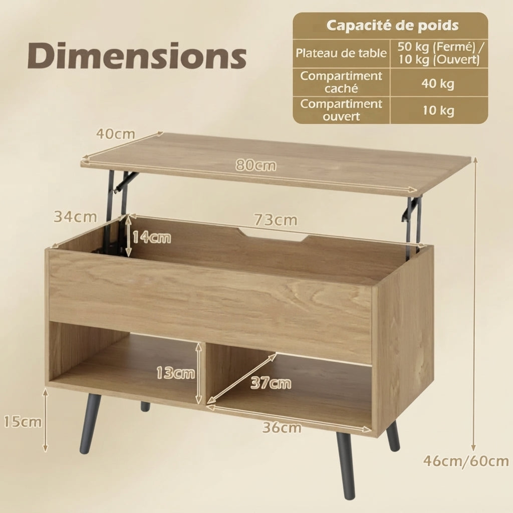 Table basse relevable scandinave