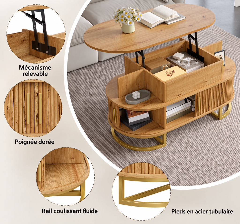 Table Basse Relevable Ovale